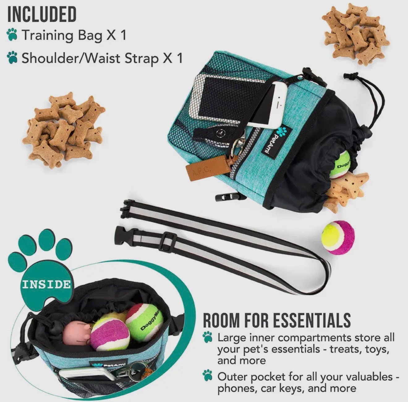 Dog Treats, Toys, Waste Bags, & Essentials Crossbody Travel Bag
